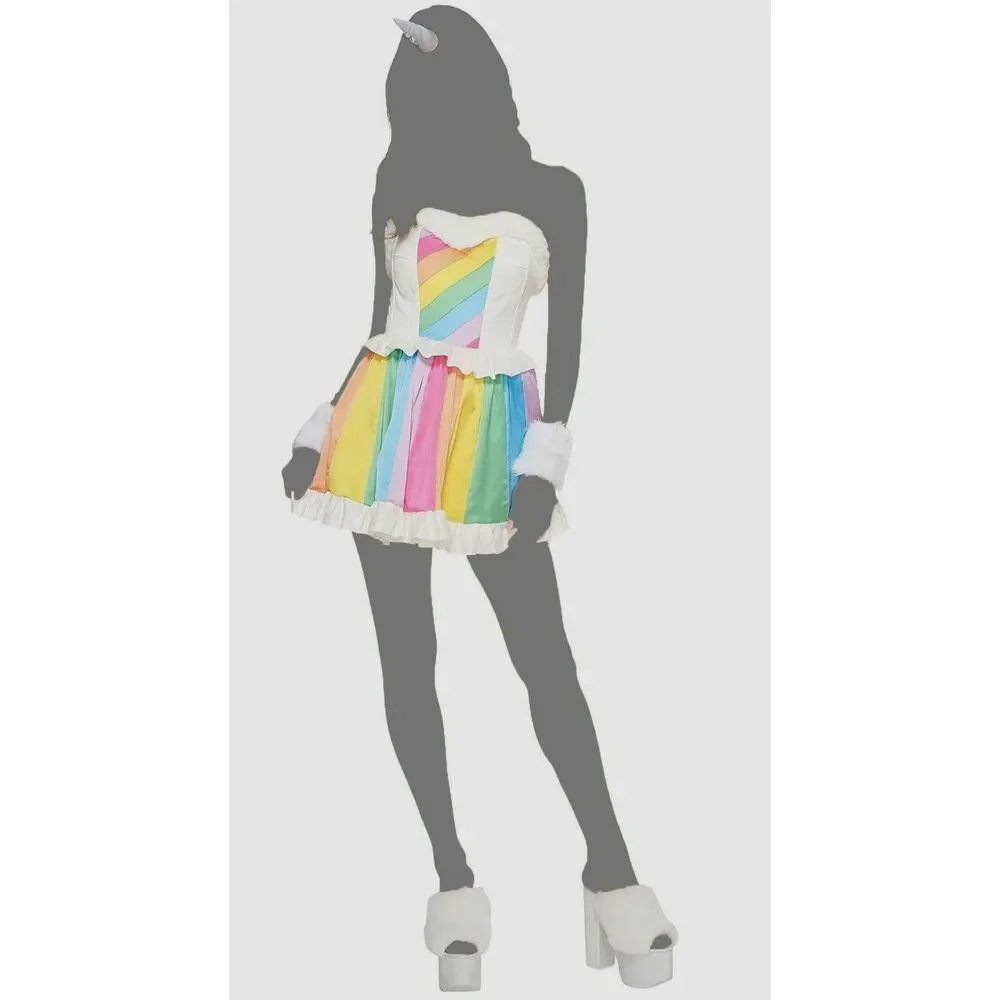 $190 Melonhopper Women's White Rainbow Unicorn Halloween Costume Mini Dress XS